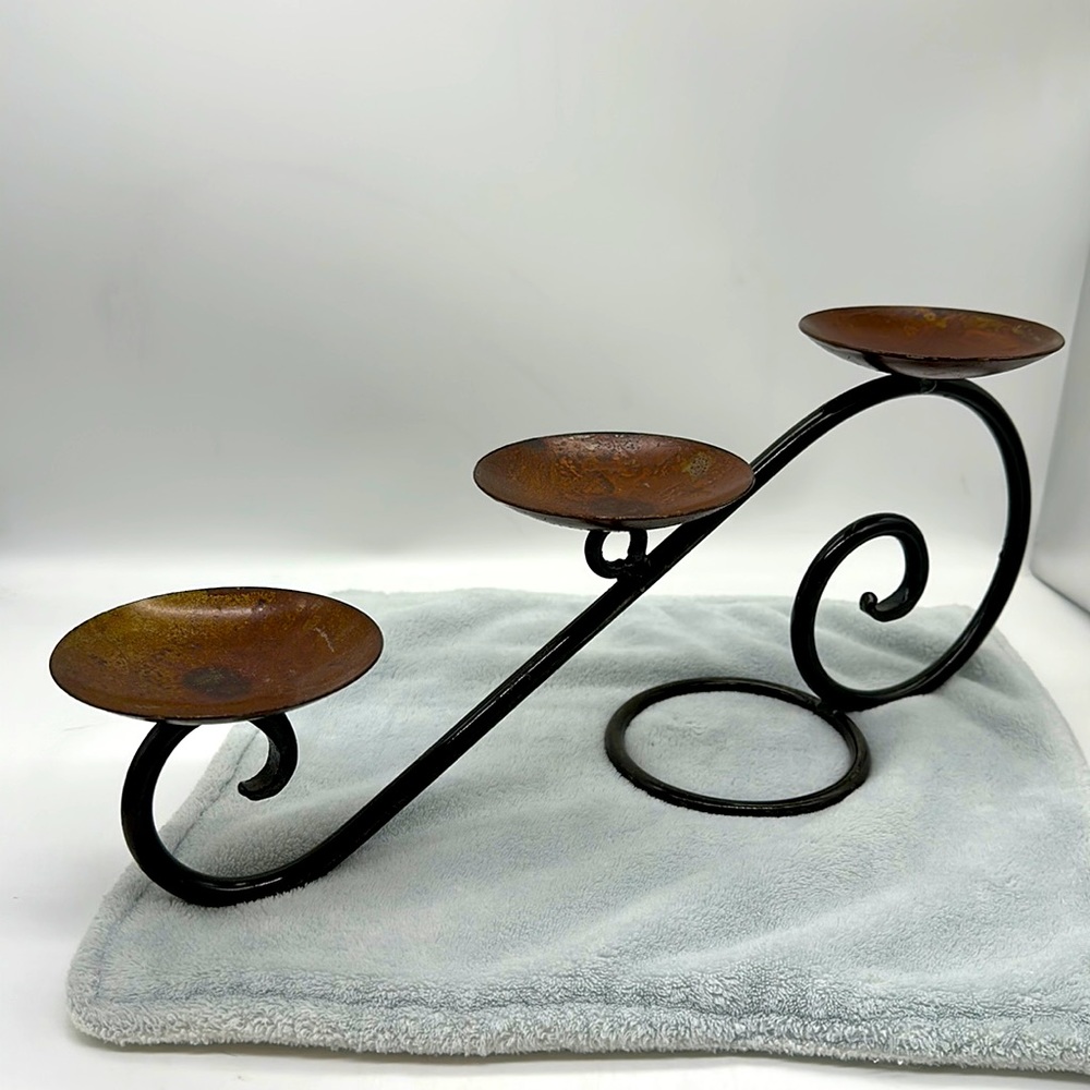 Wrought Iron Scroll Triple Pillar Candle Table-top Feature/Holder - Picture 1 of 15